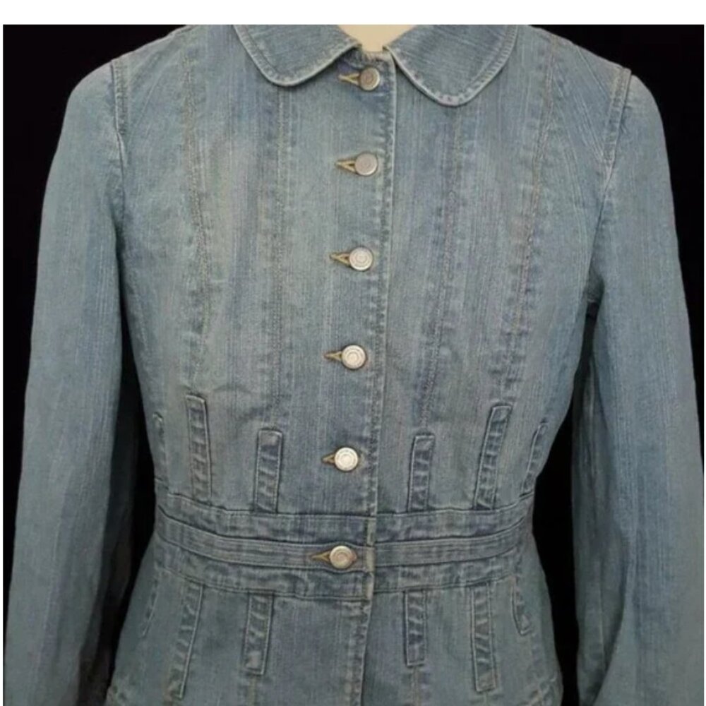 Ann Taylor Loft Blue Distressed Denim Jacket, Size 12